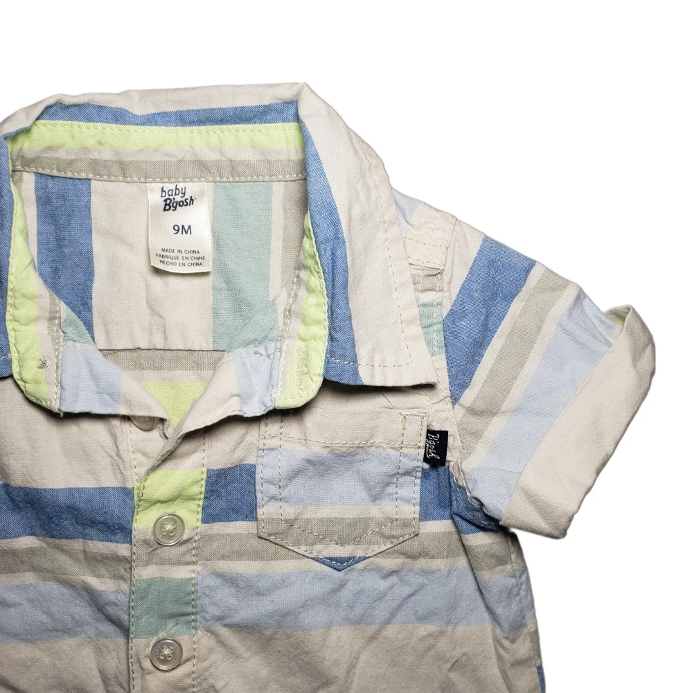 Osh Kosh B'Gosh 9m Baby Boy Striped Shirt Romper Outfit